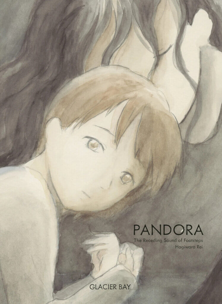 The cover of Pandora, a book from Glacier Bay Books. A young boy is held by a woman whose face is obscured. The art is painterly, unlike traditional manga.