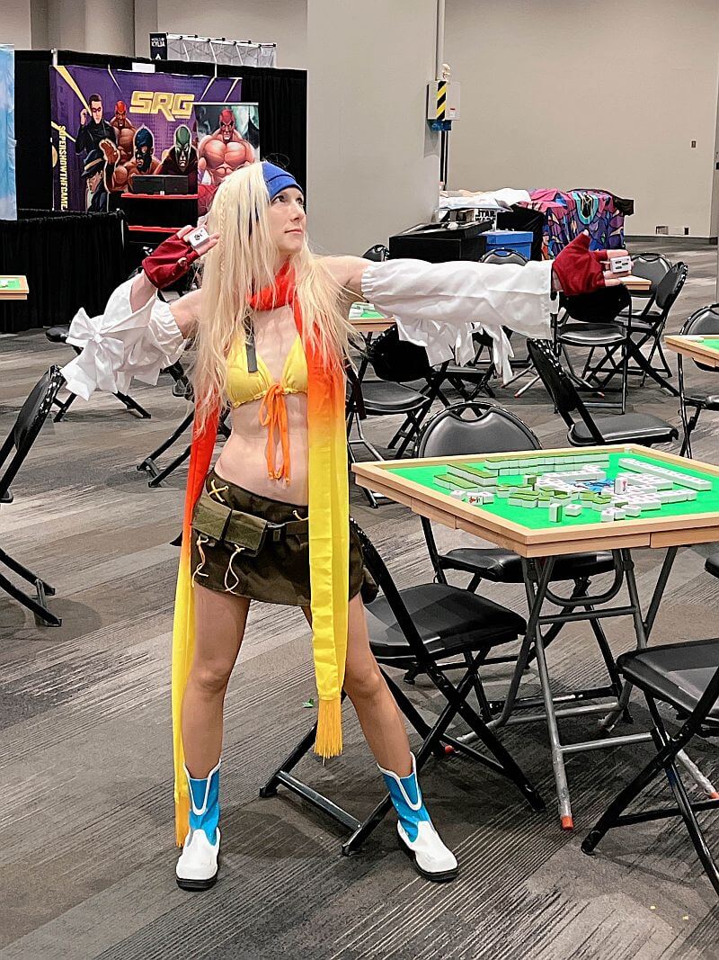 Jenn cosplaying as Rikku from Final Fantasy X-2 at New York Comic-Con 2024.