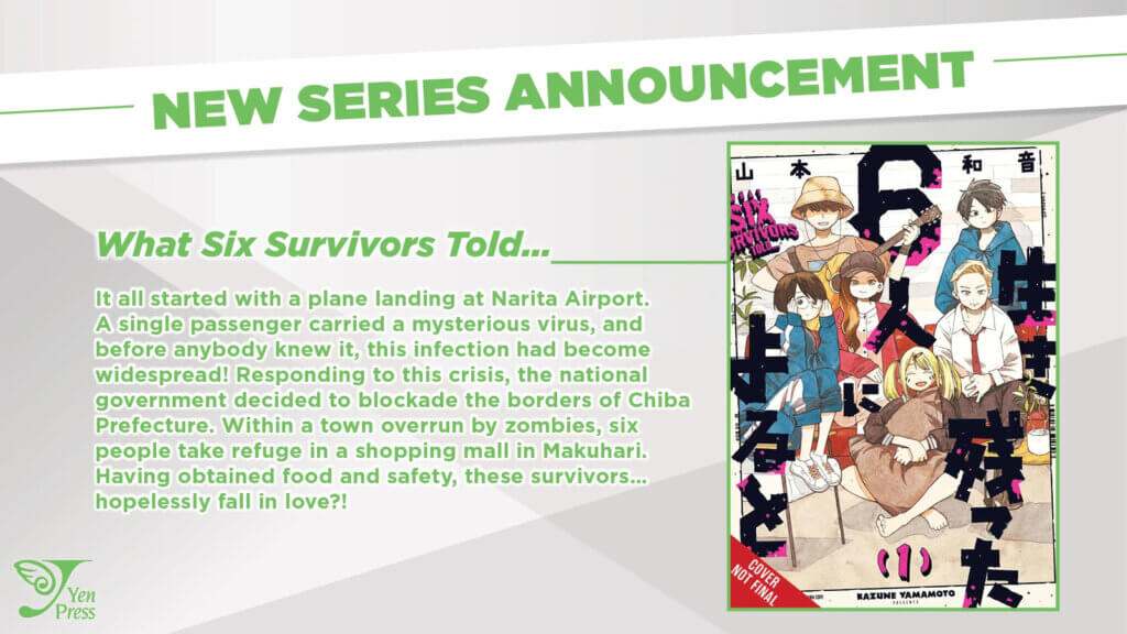 The cover of What Six Survivors Told, featuring six people: one holding a guitar, one wearing a sweatshirt, one wearing glasses, one with a cool hat, one holding a pillow and one wearing a white button-down shirt and red tie.