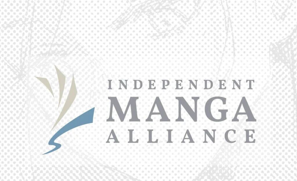 The logo of the Independent Manga Alliance. The silhouette of a face can be seen in the background.