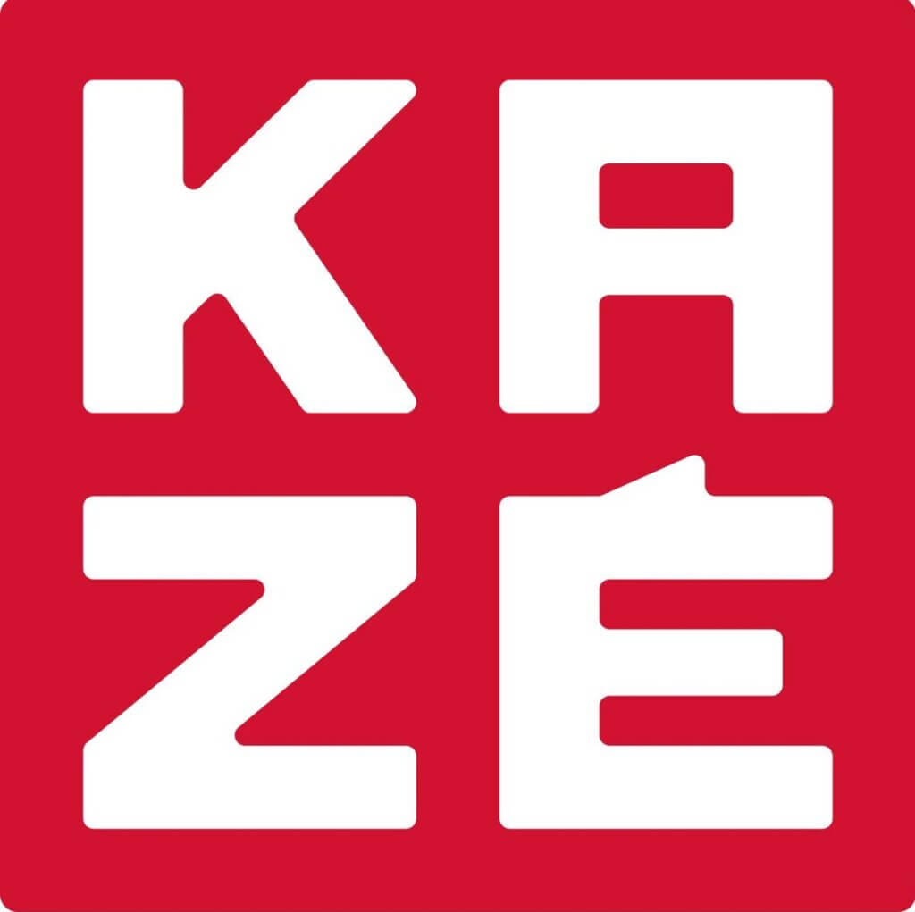 The logo of KAZÉ, depicting white letters stacked in twos on a red square.