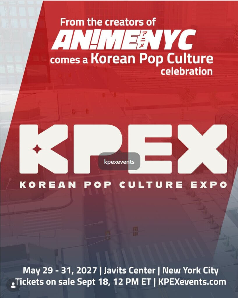 A poster displaying the KPEX logo, teasing it as “From the creators of ANIMENYC comes a Korean Pop Culture celebration.”