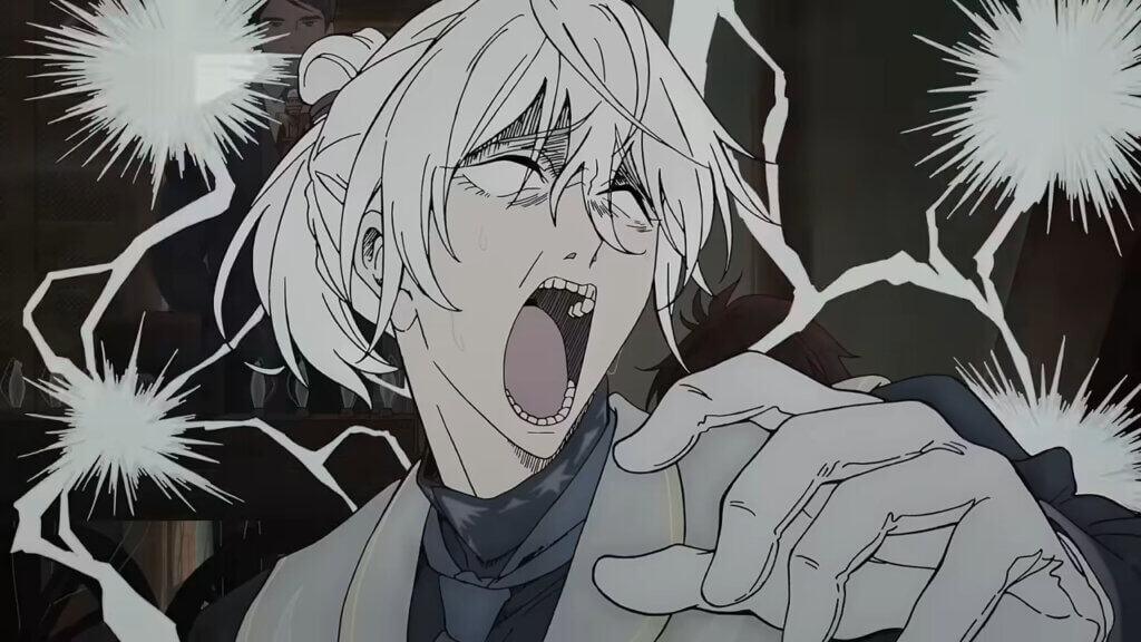 Yosuke with a shocked expression on his face. Exaggerated lightning strikes behind him, as if he was in a shojo manga.